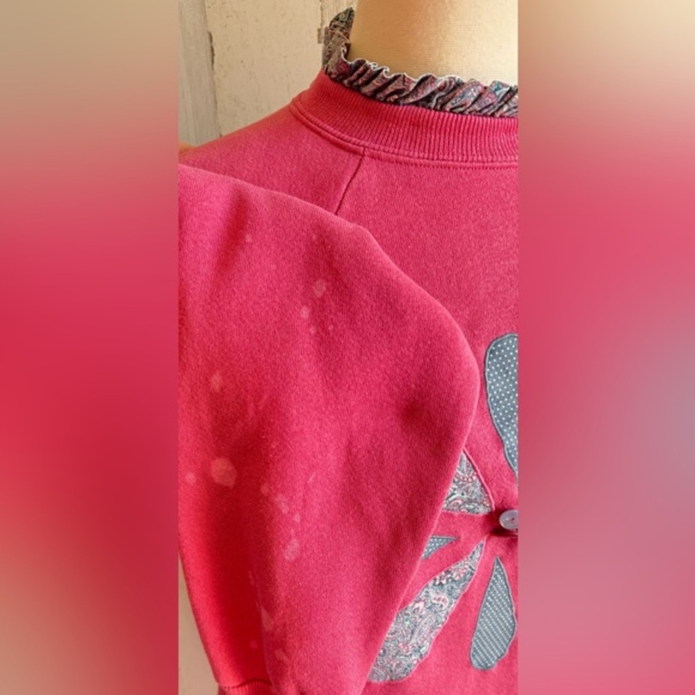 Vintage Floral Appliqué Cottagecore DIY Grunge Sweatshirt XL Hanes‎ Her Way - Picture 6 of 7
